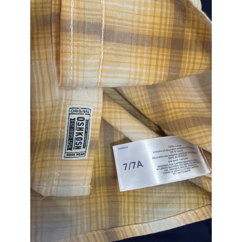 NWT OshKosh B'gosh Kids Plaid Button Down Shirt Size 7 Yellow White - Picture 5 of 5